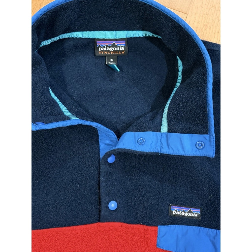 Patagonia Synchilla Men's Red and Blue PULLOVER FLEECE SNAP SWEATER SZ XL EUC - Picture 4 of 7